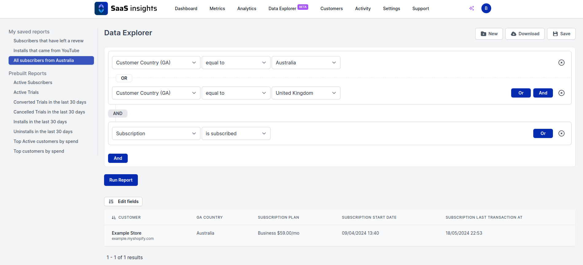 Example of the Data Explorer table on desktop