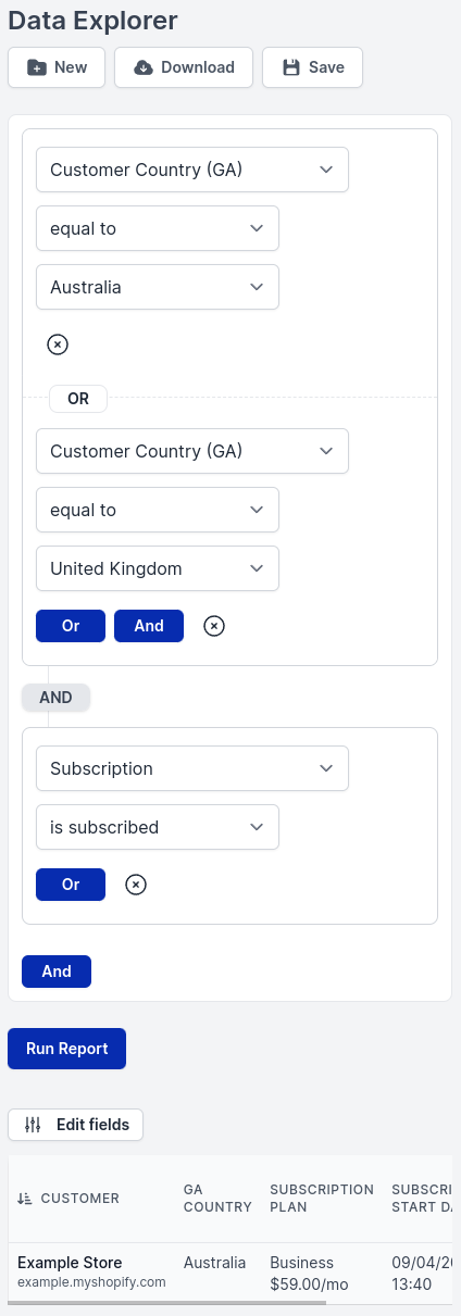 Example of the Data Explorer table on mobile